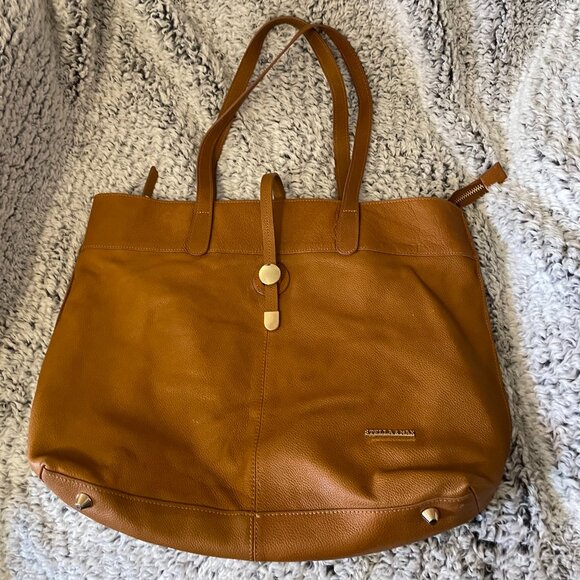 STELLA & MAX LEATHER LARGE CONAC BROWN SHOULDER TOTE BAG - Picture 1 of 6
